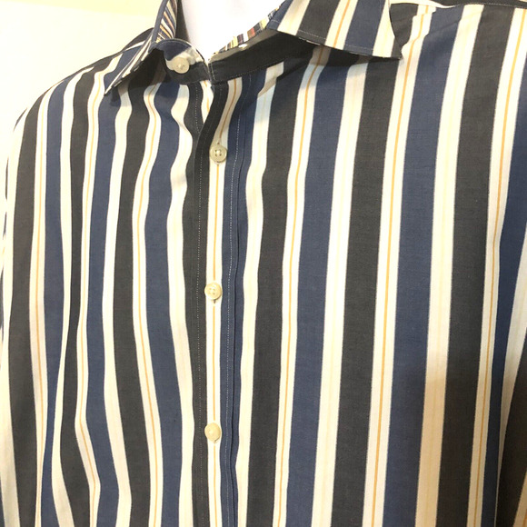 TD Thomas Dean Striped Mens Paisley Flip Cuff Button Front Shirt Size XL - Picture 3 of 8